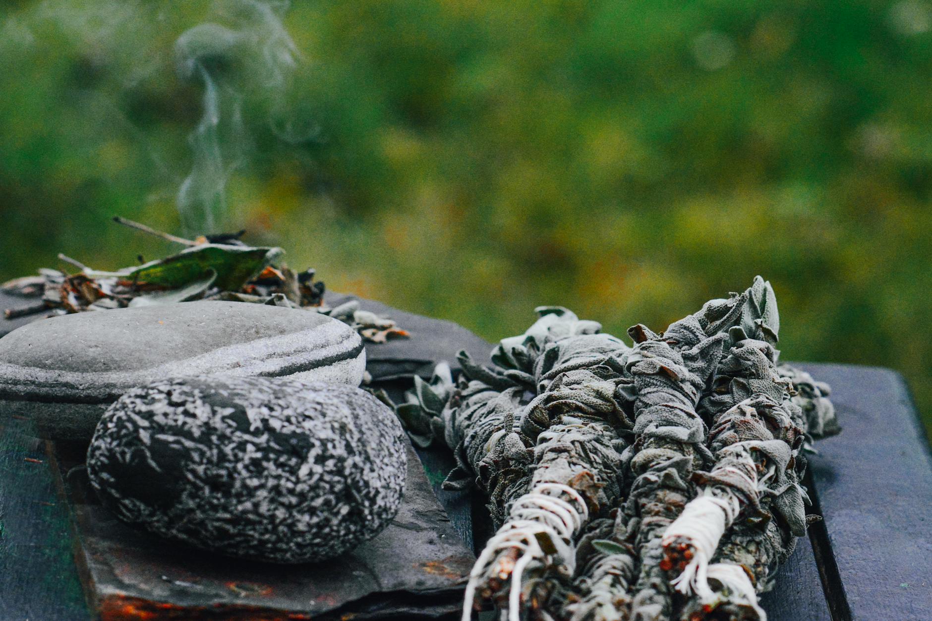 Smoke rising during a space-clearing, used to clear ambient negative energy from a room